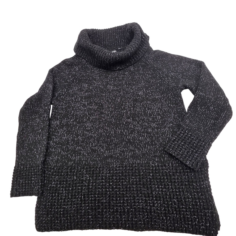 Quiet Luxury DKNY Turtleneck Sweater Womens Large Black Marled Knit Minimalist